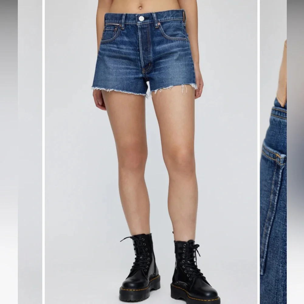 Moussy Vintage Dark Blue Wilson 100% Cotton Denim Frayed Hem Shorts NWT Size 30 - Picture 4 of 13